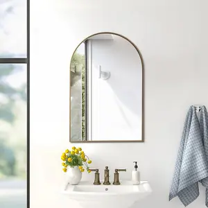 50cm x H 75cm W Arch-Shape Wall Mounted Gold Metal Framed Bathroom Mirror Decorative