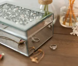 Silver Mirror Jewellery Box With Crushed Diamantes