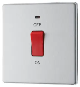 GoodHome 45A Rocker Flat Control switch with LED indicator Steel effect