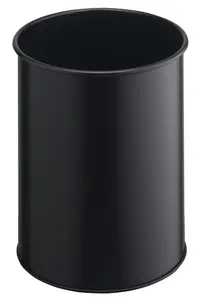 Durable Metal Round Waste Bin - Scratch Resistant Steel - 15L - Black