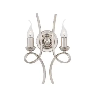 Luminosa Penn 2 Light Indoor Twin Candle Wall Light Polished Nickel Plate, E14