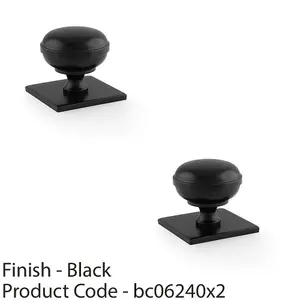 2 PACK - Classic Round Cabinet Door Knob & Matching Backplate - Matt Black 38mm Handle