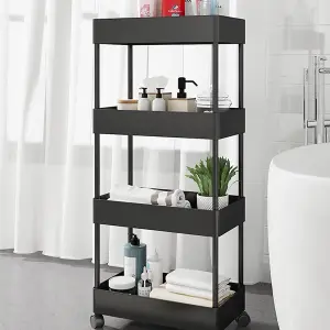 4 Tiers Black Plastic Kitchen Shelf Bathroom Storage Rack