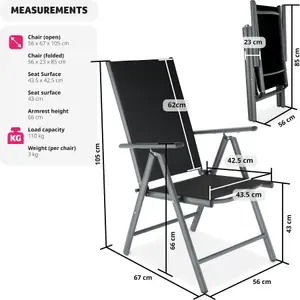 Garden Chairs Set of 6 - foldable, aluminium, 7-position adjustable backrest - anthracite