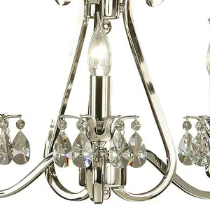 Esher Ceiling Pendant Chandelier Polished Nickel & Crystal Curved 3 Lamp Light