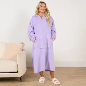 Sienna Long Hoodie Blanket Soft Sherpa Fleece Oversized Sweatshirt - Lilac