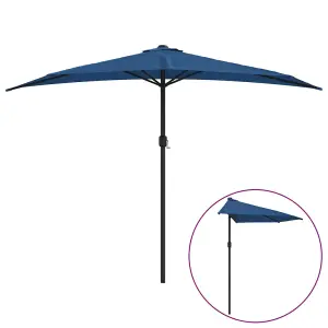 Berkfield Balcony Parasol with Aluminium Pole Blue 300x150x253 cm Half