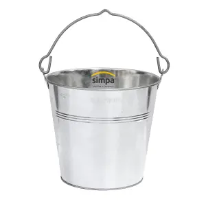 simpa 12L Heavy Duty Galvanised Metal Bucket Pail with Handle - Set of 5