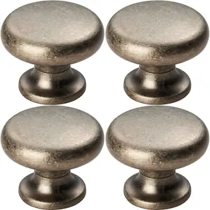 4x Flat Faced Round Door Knob 34mm Diameter Pewter Small Cabinet Handle