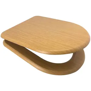 Euroshowers Oak MDF D Shape Soft Close Top Fix Toilet Seat