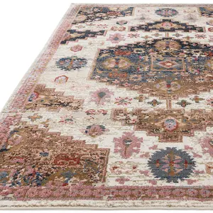 Traditional Beige Persian Bordered Geometric Easy To Clean Rug For Dining Room Bedroom & Living Room-120cm X 170cm