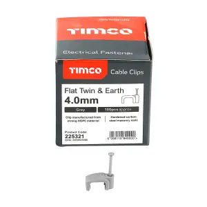 Timco - Flat Twin & Earth Cable Clips - Grey (Size To fit 4.0mm - 100 Pieces)