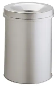 Durable Fire Extinguishing Metal Waste Bin - TUV Certified - 15L - Grey