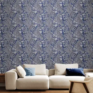 Hoopla Walls Wild Ferns Indigo Smooth Matt Wallpaper