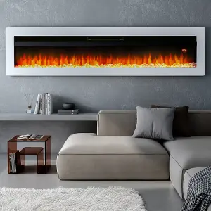 White Electric Fire Wall Mounted or Inset Fireplace 9 Flame Colors with Freestanding Leg 60 Inch