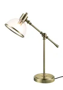 GoodHome Bulwell Straight Polished Clear Antique brass effect Table lamp