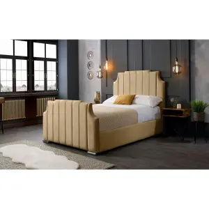 Nelson Plush Velvet Beige Bed Frame