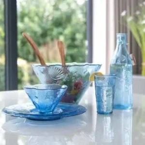 Recycled Glass Beyond The Sea Blue/Clear Kitchen Dining Conical Bowl (Diam) 30cm