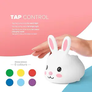 Kidoola Bunny Night Light - Nightlight Lamp - 6 Colour Touch Change LED  Cute Nursery Decor & Night time Sleep Accessory