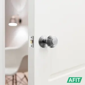 AFIT Beehive Door Knob Set Polished Chrome - 1 Pair of Reeded Mortice Knobs (55mm), Latch (76mm) & Hinges (76mm) for Internal Door