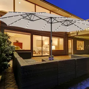 Costway 4.5m Double-Sided Patio Parasol with Stand Outdoor Twin Market Umbrella w/ Solar LED Lights