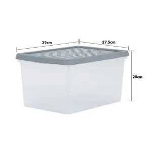 3 x Wham Box 16L Stackable Plastic Storage Box & Lid Clear/Steel