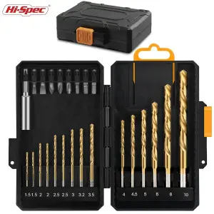 Hi-Spec 24pc HSS Metal Drill Bits & 1/4" Hex Shank Screw Driver Bit Set for Drill Drivers in a Compact Tool Box Case