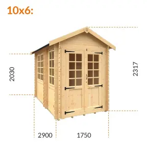 10ft x 6ft (2900mm x 1750mm) Horsforth "The Burlington" 19mm Log Cabin with 3 Windows