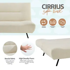 Cirrus 2 Seater Sofa Bed Click Clack Boucle Fluffy Cream Day Bed