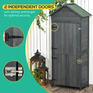 Outsunny Garden Shed 4-Tier Wooden Garden Outdoor Shed 3 Shelves Utility Gardener Cabinet Lockable Tool Kit Storage - Grey