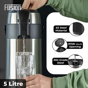 Mantraraj 5l Coffee Carafe Vacuum Jug Airpot Flask Thermal Pump Action Stainless Steel Double Wall Insulated Vacuum Flask (black) Silver