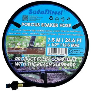 Soaker Hose, Porous Pipe, 7.5 m / 24.6 ft Long with Connectors, REACH Compliant, Water Saving up to 70%