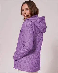 Cotton Traders Women's Showerproof Hooded Quilted Jacket In Purple - Size 14