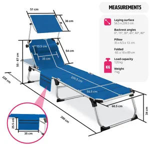 Sun Lounger Lorella - padded, foldable, with aluminium frame - grey