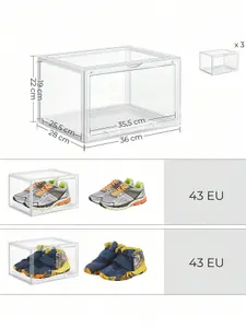 SONGMICS Shoe Boxes, Set Of 6, Stackable Storage Trunk With Door, Plastic, Size Up To 46, 28 X 36 X 22 Cm, Transparent