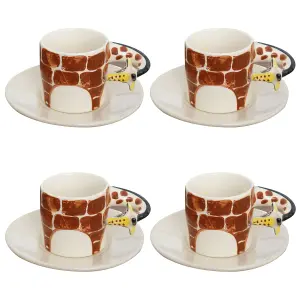 Coffee Tea Cups and Saucers Set of 4 Giraffe Mug by Laeto House & Home - INCLUDING FREE DELIVERY