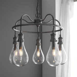 Ceiling Pendant Light - Antique Nickel Plate & Clear Glass - 5 x 6W LED E14