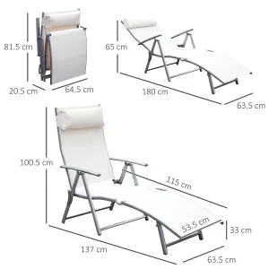 Outsunny Sun Lounger Recliner Foldable 7 Levels Texteline Cream White