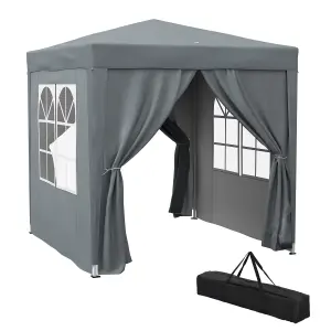 Outsunny 2mx2m Pop Up Gazebo Party Tent Canopy Marquee with Storage Bag Grey