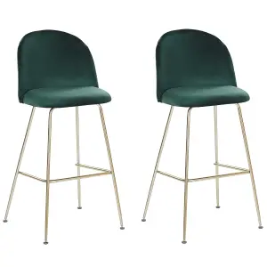 Set of 2 Bar Chairs ARCOLA Velvet Emerald Green