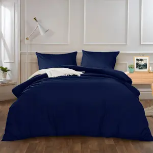 Kiranjot Microfibre 200 TC Reversible Modern & Contemporary Duvet Cover Set With Pillow Cases Navy Blue / Super King - 2 Standard Pillowcases