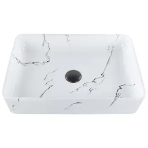 Ceramic Countertop Basin Marble Effect 510 x 340 mm White HOPI