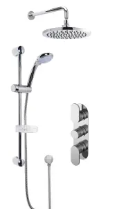 Current Concealed Round Triple Valve with Multi Function Slide Rail Kit, Arm & Head Shower Bundle - Chrome - Balterley