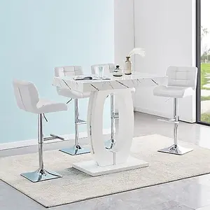 Furniture in Fashion Halo Vida Marble Effect Bar Table With 4 Candid White Stools