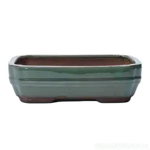 26cm Glazed Bonsai Pot - Rectangle - 26cm x 20cm x 6cm - Green