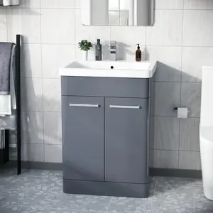 Nes Home Afern 600mm Vanity Unit Cabinet and Wash Basin Steel Grey