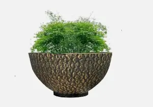 Recycled Plastic Planter Pot - 36cm Cathay Bowl Gold Black