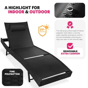 Sun Lounger Moana - weather & UV-resistant, 6 position backrest, removable pillow - black