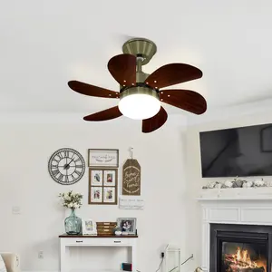 Alisha-Ann 75cm Ceiling Fan with Light Kit Green with Walnut Blades