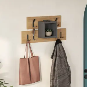 Decortie Lumina Modern Wall-Mounted Coat Rack, Wall Hanger with 6 Metal Hooks, Open Shelf Storage, 68x14.80cm, Oak, Anthracite